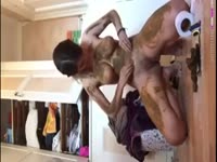 [ Scat Sex ] Sexy yoga babe rubs poo on her privates